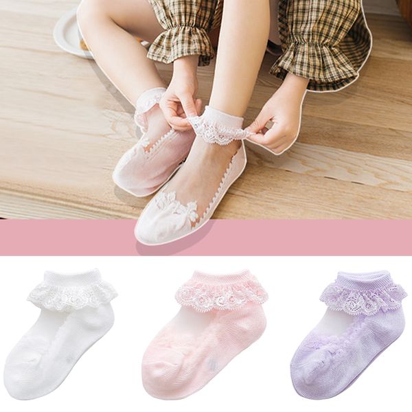

1 pair princess toddler cute ankle socks ruffle frilly lace gauze summer bow kids breathable baby girls short newborn tutu, Pink;yellow
