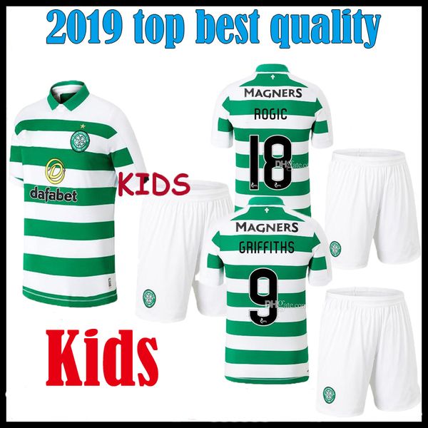 

2019 2020 glasgow celtic kids kit soccer jersey 19 20 fc celtic children home away bitton brown rogic christie set football shirt, Black