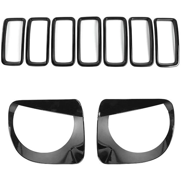 

for 2019 2020 front grille inserts headlight bezels covers kit, abs black 9 pcs