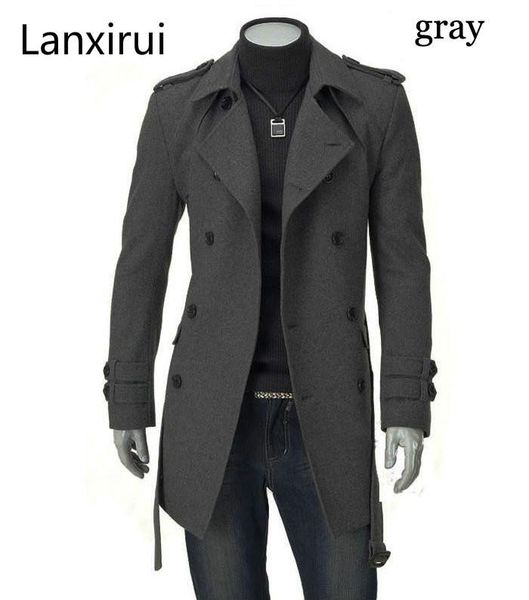 

fast shipping 2020 new men 's jackets double platoon buckle men long coat with belt double breasted trench coat dropshipping, Black
