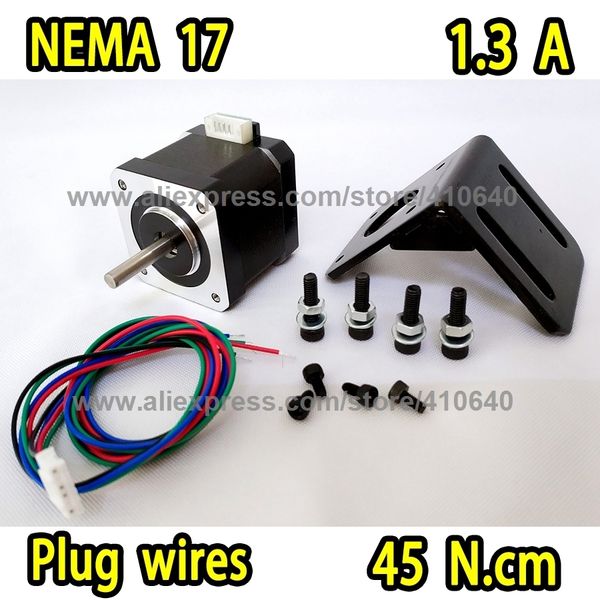 

new arrival nema17 stepper motor 17hs15-1304s plug type with 1.8 degree 1.3 a current 45 n.cm torque 4 wires with bracket