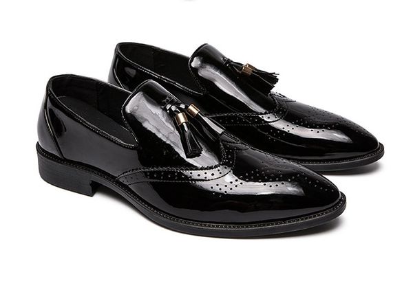 

new gold color man dress shoes tassel pointed men loafers designer business pu leather shoes plus size, Black