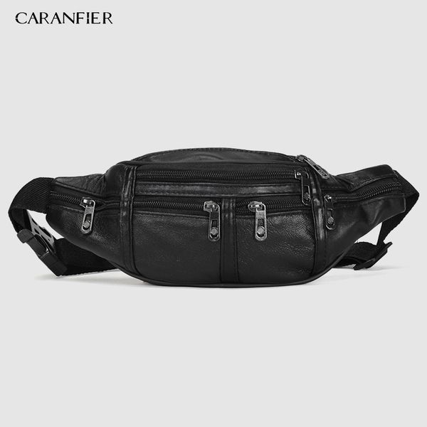 

caranfier fashion men genuine leather waist bag fanny packs adjustable belt belt bag shopping waist pack travel chest bags