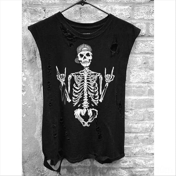 

2020 улица законодателя череп печать отверстия круглого воротник футболка 2020 street законодатель рукава черепа печать без рукавов отверсти, White