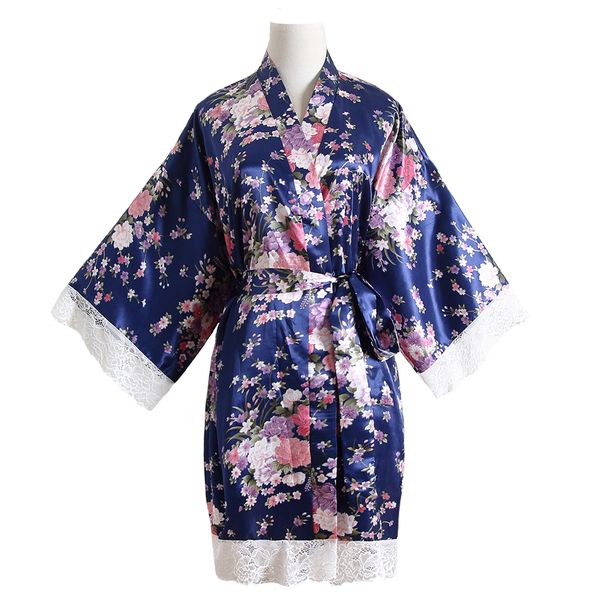 

summer nightgown flowers women sleepwear rayon kimono bathrobe mini bride bridesmaid wedding robe casual home dress, Black;red