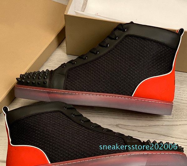 

2020 oversized designer sneakers men women red bottom shoes high cut spikes flats shoe leather sneaker casual shoes size 35-47 06s, Black