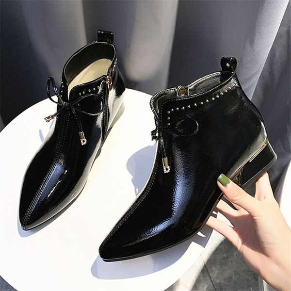 

women's shoes boots pointed boots autumn and winter new thick with low heel side zip british wind women's short, Black