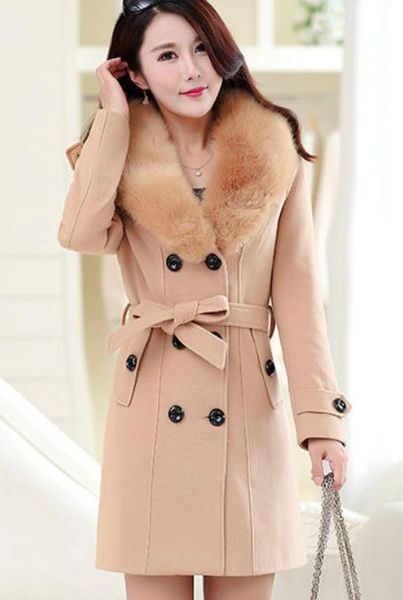 

2020 women's in winter with new style fashion long sleeve big wool collar woollen cloth coat, Black