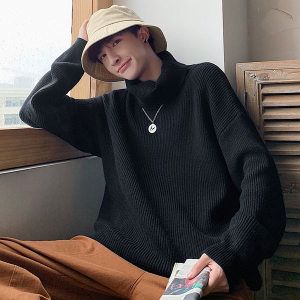 

2019 autumn and winter port ins net red printing solid color casual couple high collar warm thick pullover sweater, White;black
