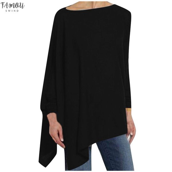

womens blouses solid long sleeve color autumn long sleeve irregular loose ladies comfortable girl elegant shirt, White