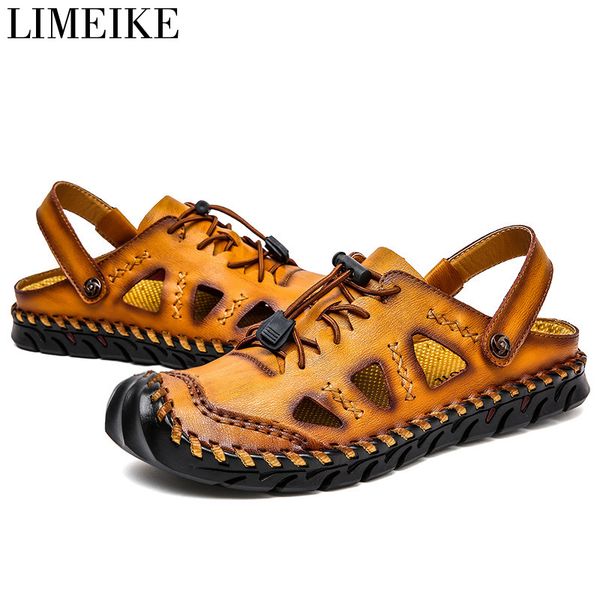 

2020 new classic leather men soft sandals shoes summer leisure beach roman men sandals slippers soft bottom, Black