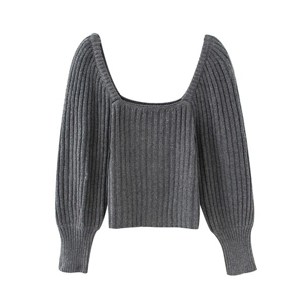 

square collar lantern sleeve knitting sweater women summer 2020 fashion lady slim solid pullover casual sw762, White;black
