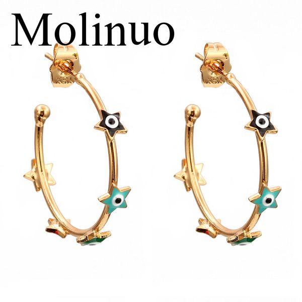 

molinuo 33mm pave with pentagram shape color evil eye gold hoop earrings charm bohemia gorgeous women jewelry earrings 2019, Golden;silver