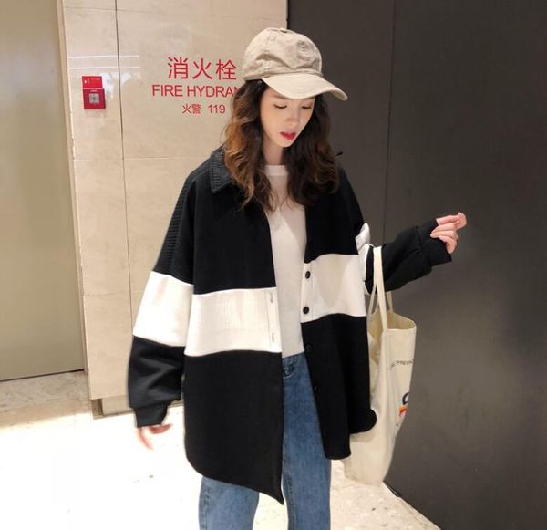 

осень новый полосатый кнопка вязать кардиган свободные пальто женщин, Black;brown