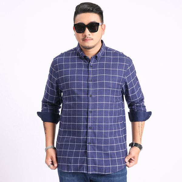 

7xl 8xl 9xl 2019 new large size plaid autumn and winter red blue men's long-sleeved lapel business classic shirt 30 years old, White;black