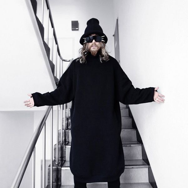 

winter punk rock men long design casual sweatshirt women long-sleeve loose plus size pullover sweatshirt outerwear costumes, Black