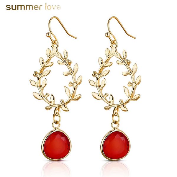 

new elegant gold olive branches leaf crystal dangle earring for women fashion gold plating drop earring wedding valentines day jewelry, Golden;silver