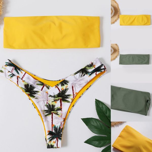 

women bikini coconut print padded swimwear bathing beachwear swimming swimsuit low waist bathing beachwear biquini 3.0