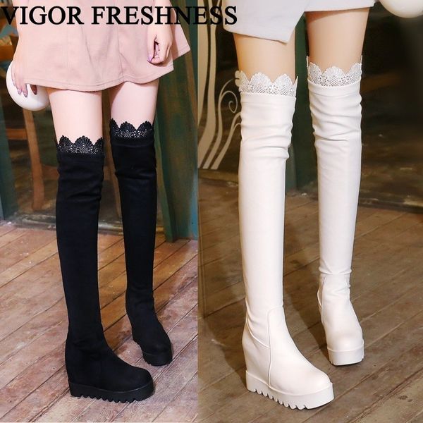 

vigor freshness women's winter boots autumn height increasing shoes woman long boots warm ladies snow fur non-slip my295, Black