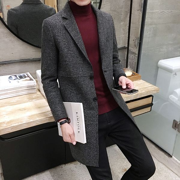 

good quality men's formal wear business casual long woolen coats new male solid wool outwear coats long jackets size 5xl, Black
