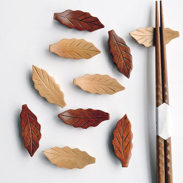 

wooden leaf shape chopsticks rack tea scoops spoons holder home l restaurant kitchen supplies 5.5*2.5cm fa2394