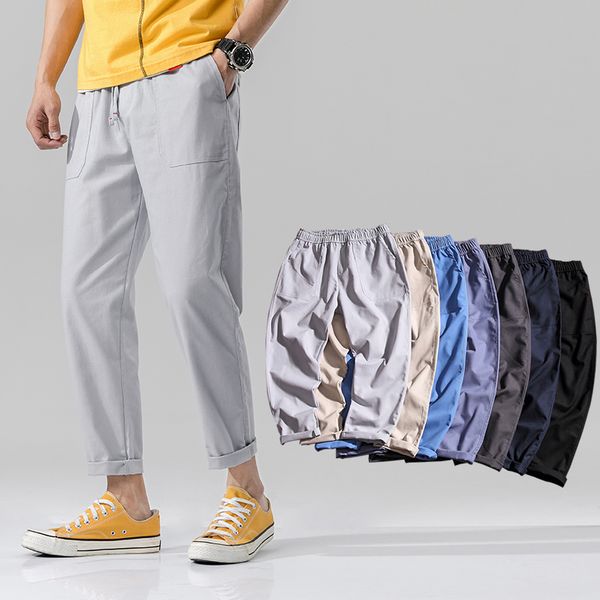 

spring summer men's casual linen pants men's breathable cotton linen trousers male chinese flax loose pants plus size 5xl, Black