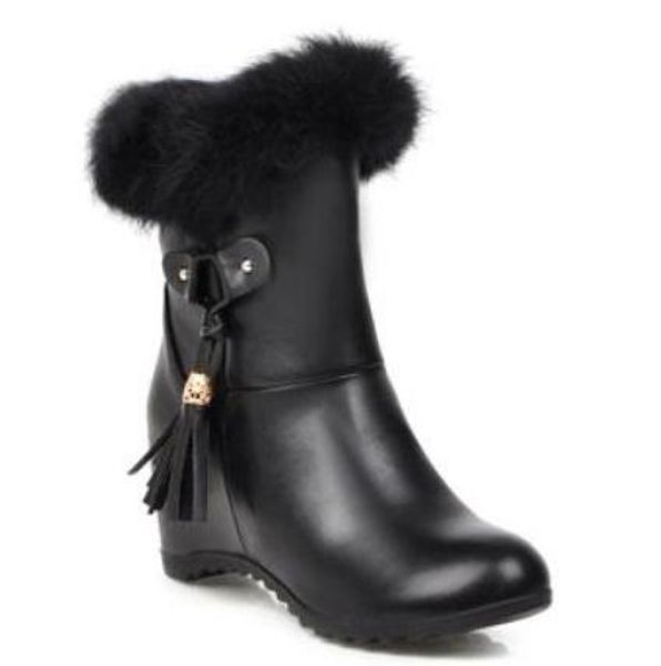 

women's boots in winter low heel round head@6085, Black