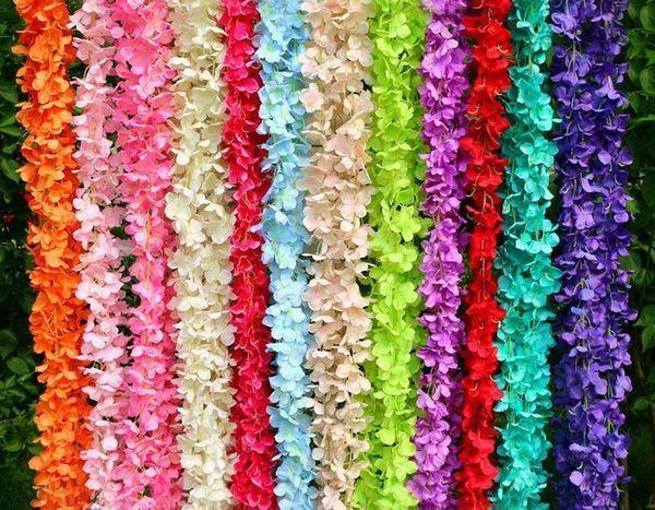 

200см long искусственной глицинии цветочной лозы шелковой гортензия rattan diy свадебного день рождения украшение стена заставки цветы
