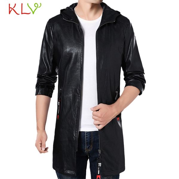 

men winter jacket retro hooded leather winter long coat casual 2018 new brand milltary manteau homme hiver plus size 18nov26, Black