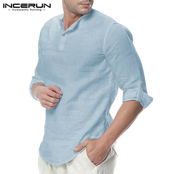 

2020 fashion men shirt long sleeve cotton streetwear solid color breathable men brand shirts casual camias hombre incerun, White;black