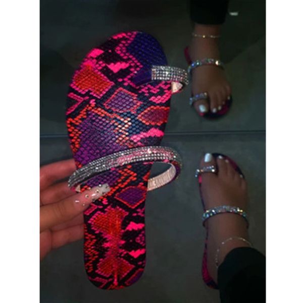 

women slippers colors summer fashion snake print bling sequined cloth women flats shoes casual ladies outdoor plus size slippers, Black
