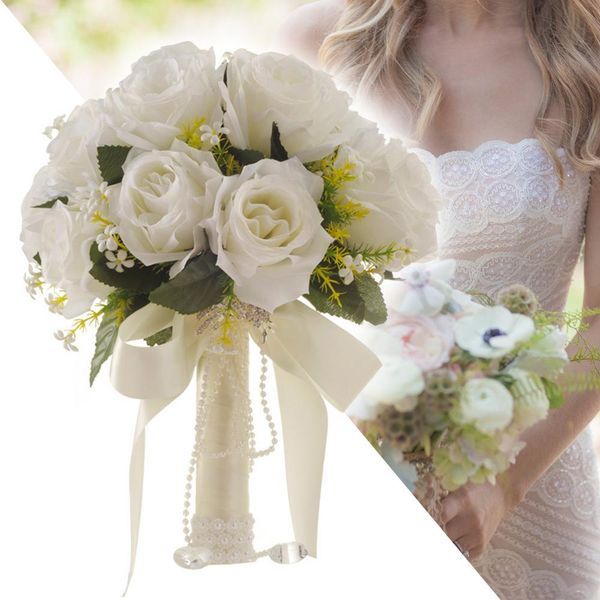 

1 bouquet plastic handmade fake artificial rose flower bridal wedding supplies eco-friendly
