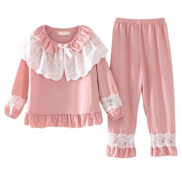 

children's baby pajamas spring and autumn cotton suit long sleeve girl's home clothes baby collar thin girl princess lovely parent, Blue;red