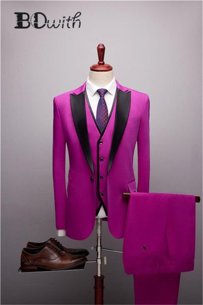 

rose red men slim fit suit mens 3 piece suit (man jacket+pant+vest) custom made for marriage wedding groom tuxedo, White;black