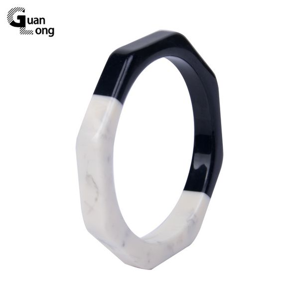 

guanlong fashion charm wide bangle bracelet for women big simple resin acrylic elegant jewelry ladies statement polygon bangles, Black
