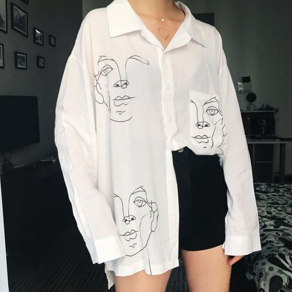 

wholesale women men blouse shirt summer face printed shirts for co, White