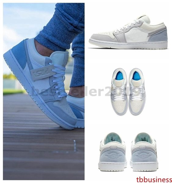 

2020 new 1 low paris misty blue grey basketball shoes women mens trainers 1s suede sneakers cv3043-100 size 36-45