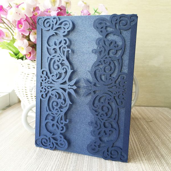 

50pcs wholesale laser cut invitations cute floral patterns cover for wedding decoration formal invitations greeting card party supplies, Black