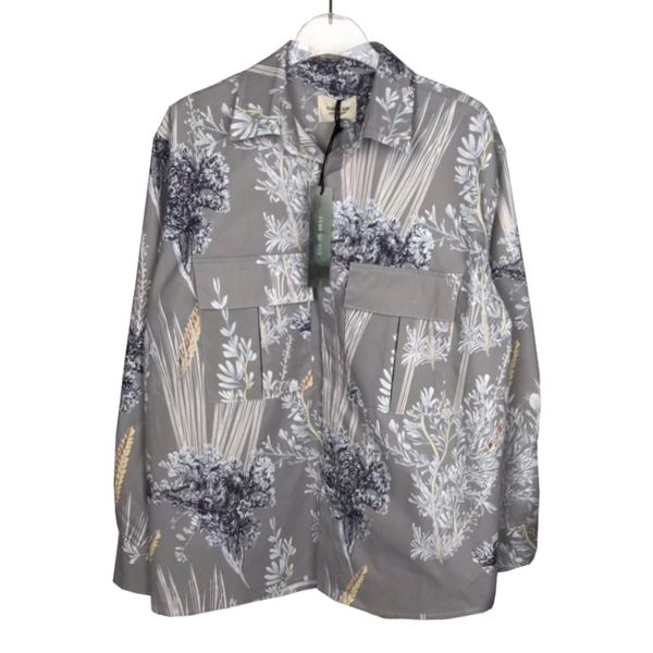 

mens shirts long sleeves fashion brand fog wheat ears printing gray shirt pocket design high street casual street shirt s-xl, White;black