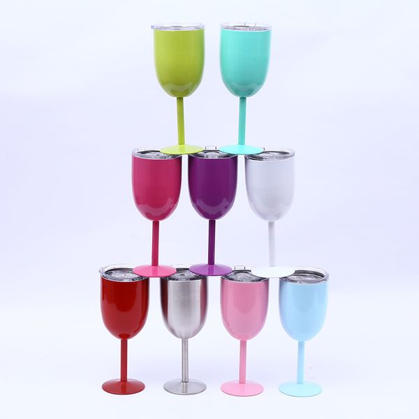 

stianless steel wine glasses cup creative 10oz metal stemless tumbler goblet solid colors red wine glasses lids cup a142