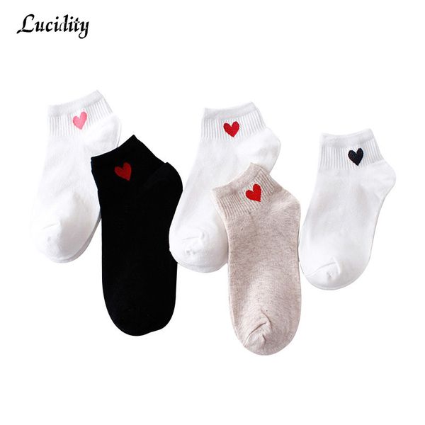 

5 pair/lot =10pieces new cute socks women red heart pattern soft breathable cotton socks ankle-high comfy fashion style, Black;white