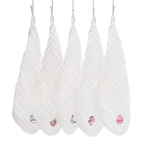 

5 pcs/kits baby bath face towel newborn baby stuff kids toallas embroidery hooked towels six layers gauze