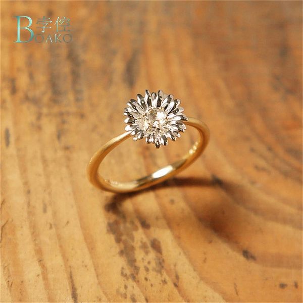 

boako fashion elegant flower ring women cz zircon anniversary wedding rings crystal engagement rings for women anillos mujer b40, Slivery;golden