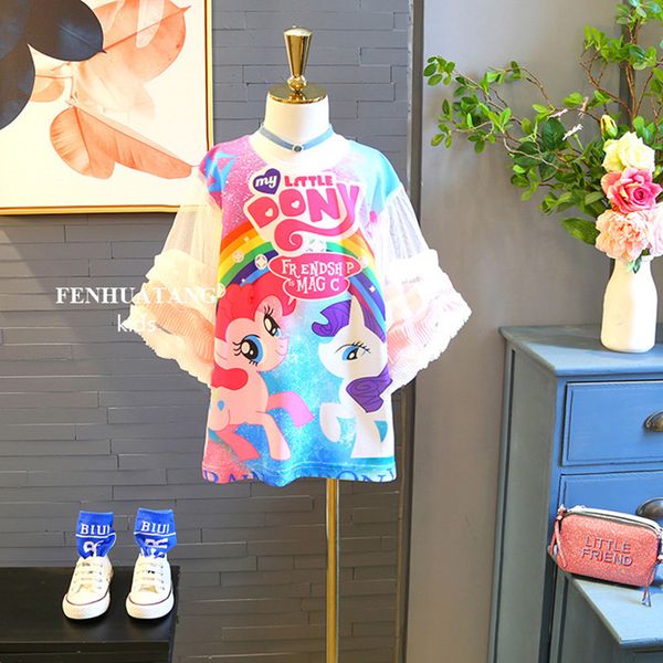 

retail 2019 baby girls unicorn dress fashion cartoon printed tshirt princess dresses summer flare sleeve casual dress kids boutique clothing, Red;yellow