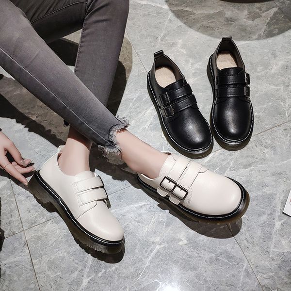 

round toe women shoes autumn black flats casual female sneakers ladies' footwear oxfords women's british style buckle strap