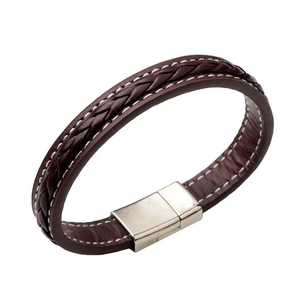 

punk men jewelry braided leather bracelet men handmade bracelet trendy stainless steel magnetic clasp male wrist band gift new, Golden;silver