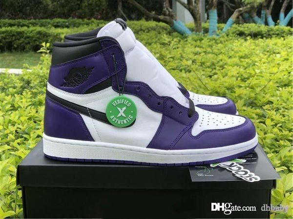 

2020 air authentic 1 high og court purple basketball shoes men court purple sports sneakers 555088-500 with box