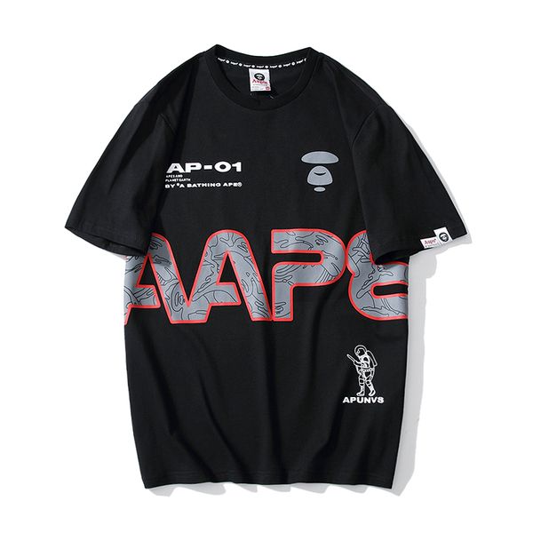 

brand men and smiley tide 19ss aape cavalry ape-man reflective alphabet summer women and t-shirt short-sleeved tshirts mens designer sp mbah, Black