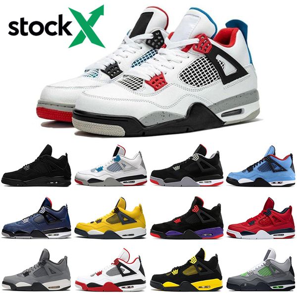 

air jordan retro 4 4s black cat stock x jumpman men basketball shoes cactus jack bred loyal blue mens trainers sports sneakers, White;red