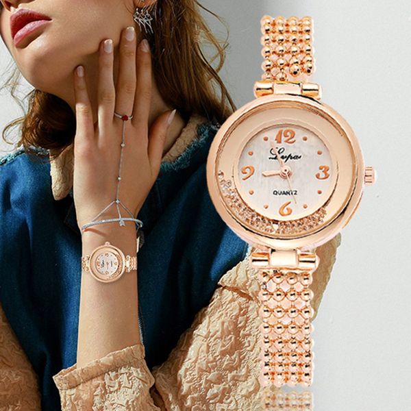 

new lvpai fashion brand round crystal women bracelet watch rose gold quartz wristwatches women dress watches clock, Slivery;brown